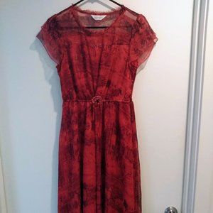 SOLD-LYRHEIDENA - Red Midi Dress, Sz M